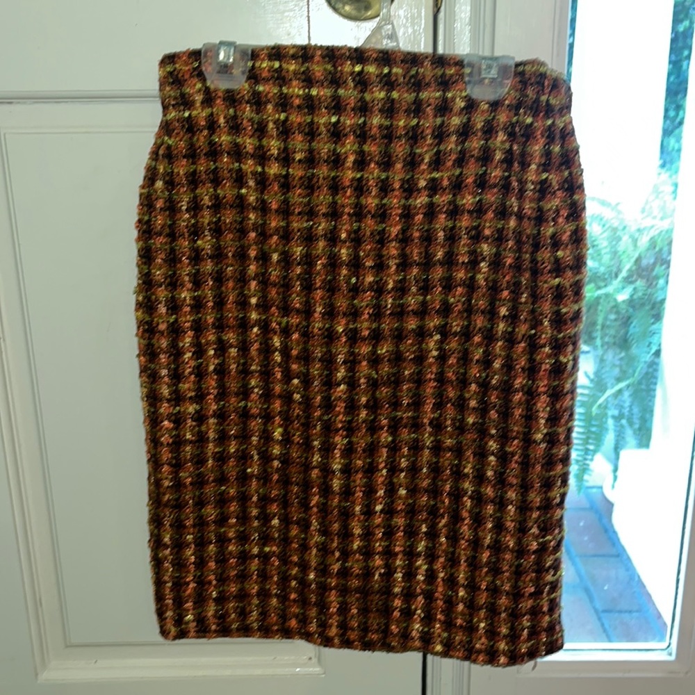 DUET DESIGNS orange tweed maternity skirt, size small